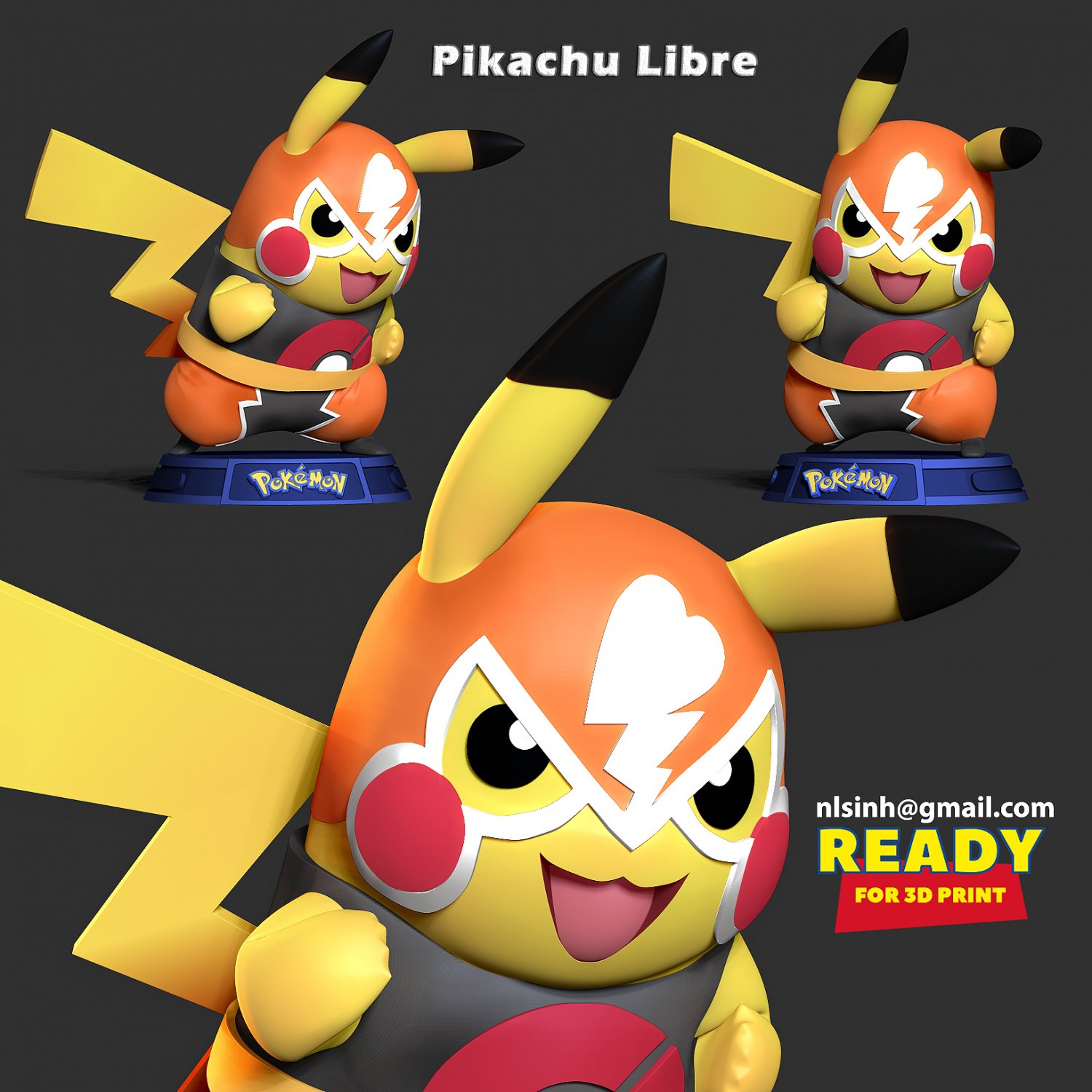 Pikachu Libre - Pokmon Go 3D Print Model by SillyToys