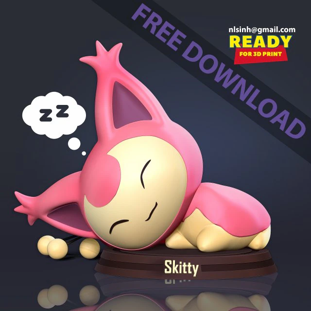 Skitty - Pokemon Fanart 3D Print Model .c4d .max .obj .3ds .fbx .stl .blend