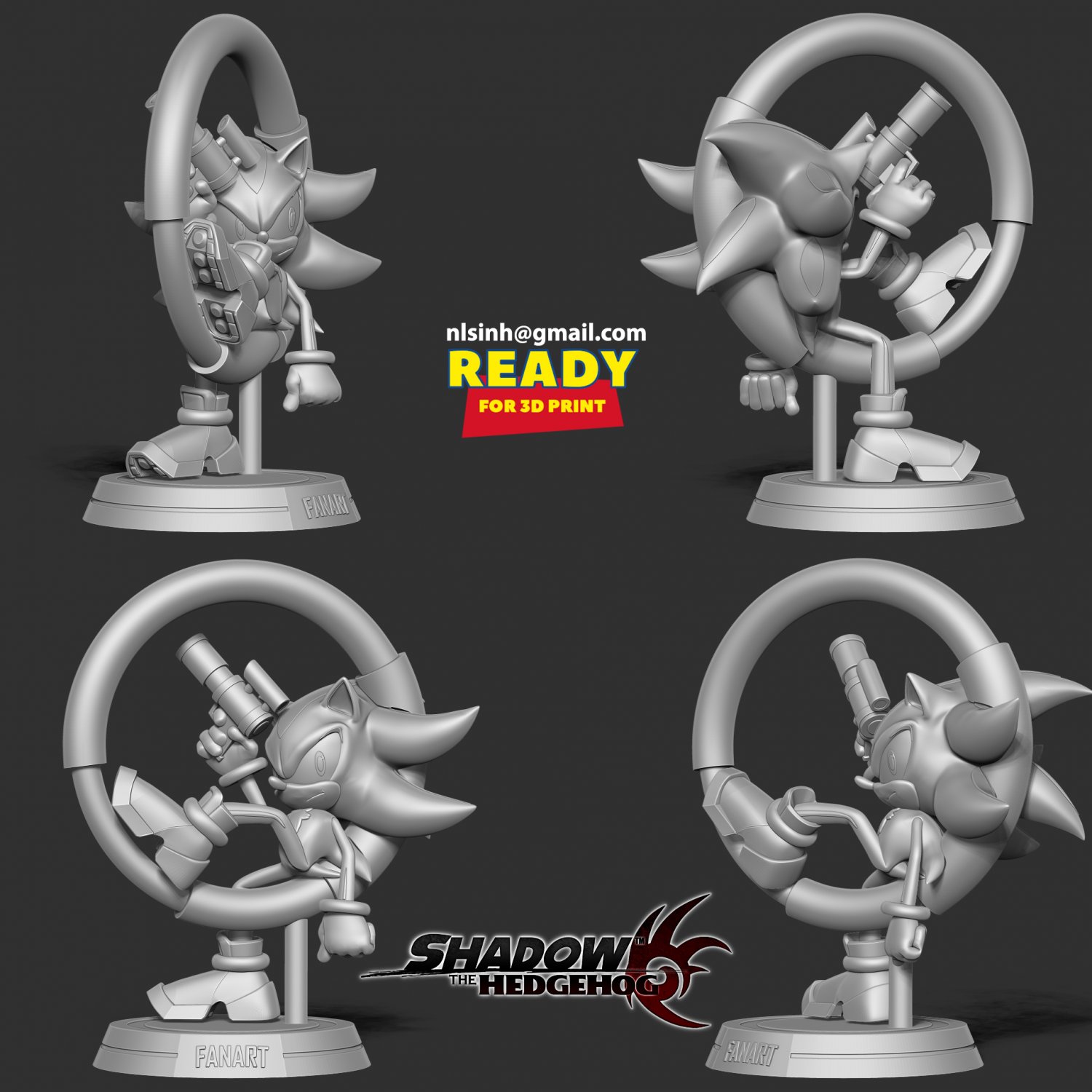 Shadow - Sonic the Hedgehog 2 Fanart 3D Print Model in Animals