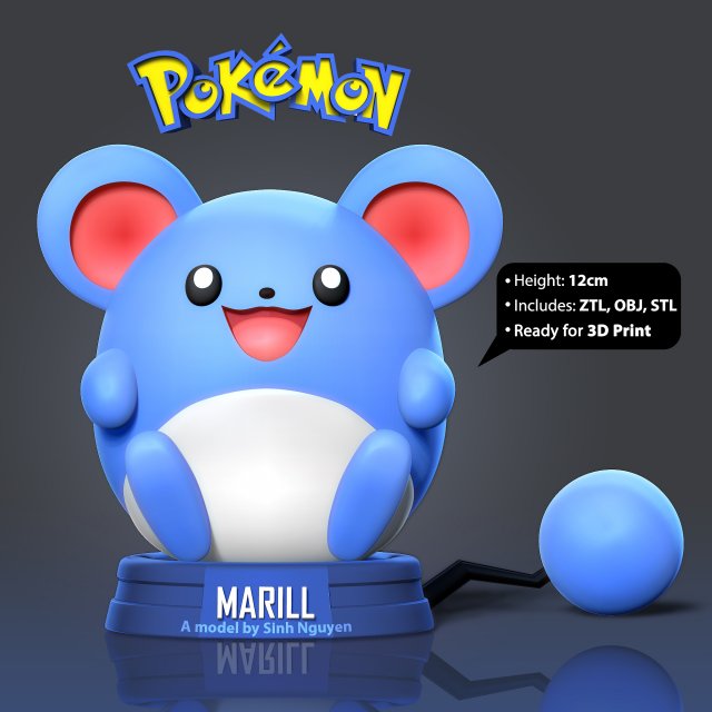 Marill - Pokemon Fanart 3Dプリントモデル .c4d .max .obj .3ds .fbx .stl .blend 