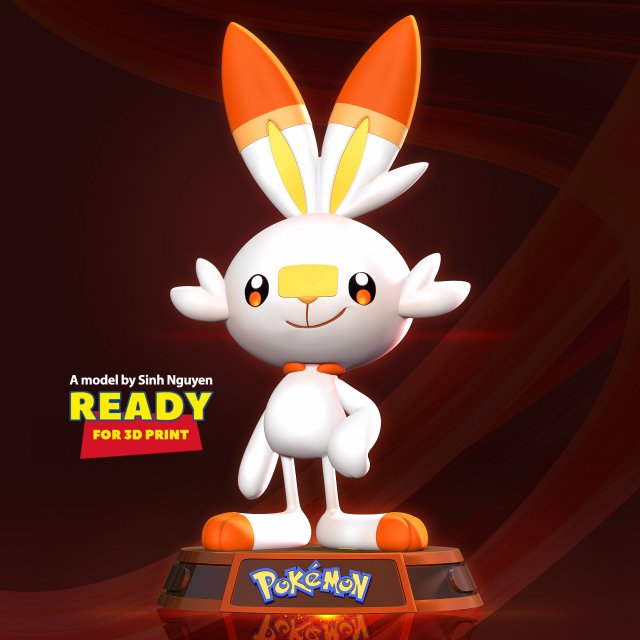 Scorbunny - Pokemon Fanart Modelo de Impressão 3D .c4d .max .obj .3ds .fbx .stl .blend 