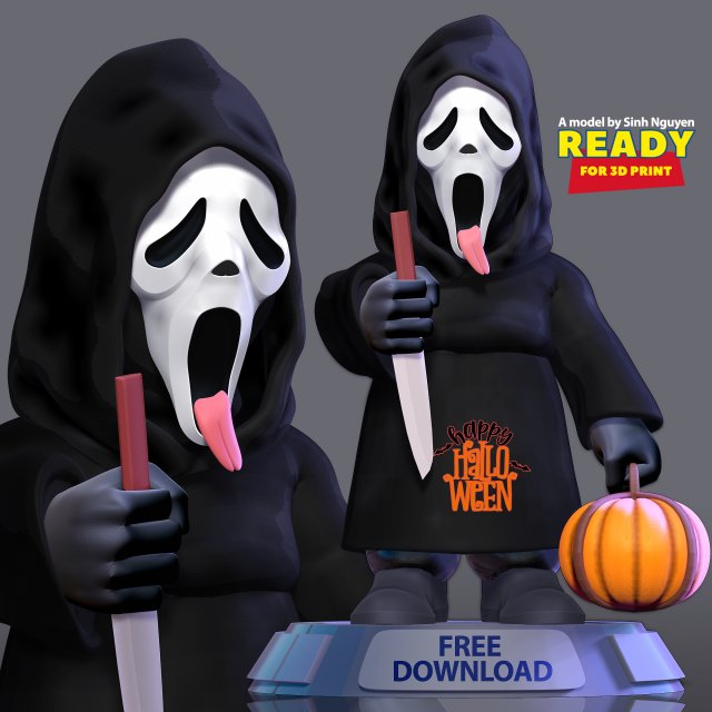 Ghostface 3D Print Model .c4d .max .obj .3ds .fbx .stl .blend 