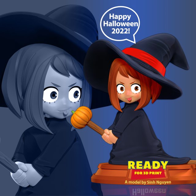 Witch chibi 3D प्रिंट मॉडल .c4d .max .obj .3ds .fbx .stl .blend 