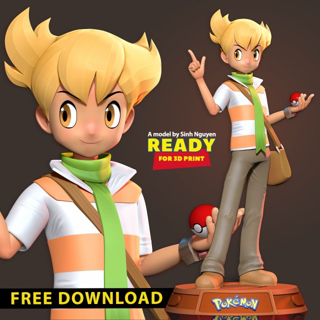 Barry - Pokemon Fanart 3D Print Model .c4d .max .obj .3ds .fbx .stl .blend 