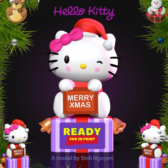 Hello Kitty - Merry Christmas 3D Print Model .c4d .max .obj .3ds .fbx .stl .blend 