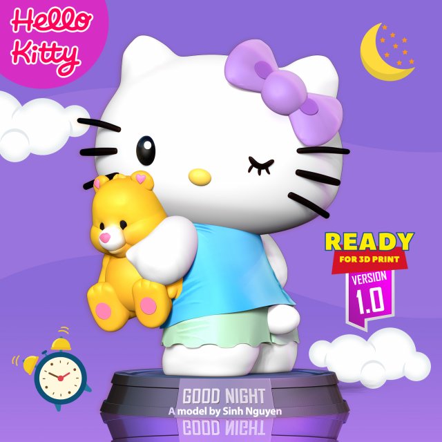 Good night Hello Kitty Modello di stampa 3D .c4d .max .obj .3ds .fbx .stl .blend 