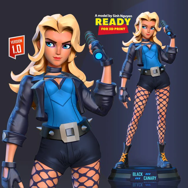 Black Canary Stylized 3D Print Model .c4d .max .obj .3ds .fbx .stl .blend 