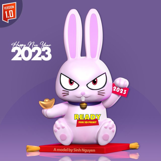 2023 Year of the Rabbit 3D Print Model .c4d .max .obj .3ds .fbx .stl .blend 