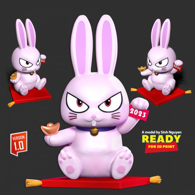 Fichier STL Cute Kawaii Bunny Rabbit New Year 2023 or Valentine's Day  Figure