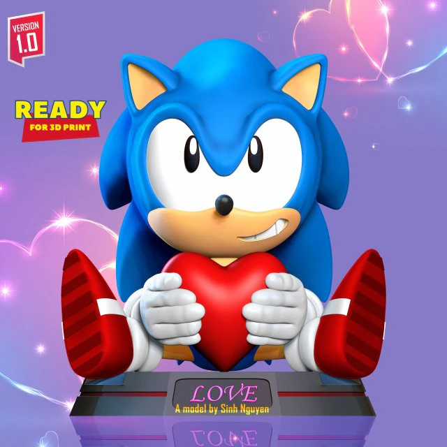 Sonic with Valentines Day 3D Print Model .c4d .max .obj .3ds .fbx .stl .blend 