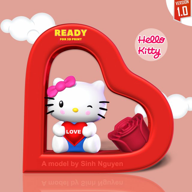 Hello Kitty - Valentine 3D प्रिंट मॉडल .c4d .max .obj .3ds .fbx .stl .blend 