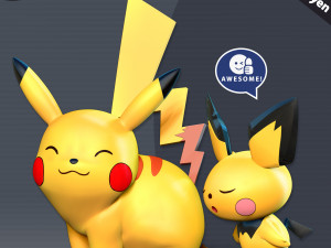 Pikachu and Pichu 3D Print Model