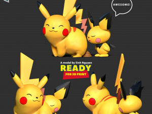 Pikachu and Pichu 3D Baskı Modeli