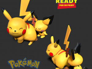 Pikachu and Pichu 3D Baskı Modeli