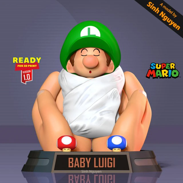 Cuddling Baby Luigi 3D Print Model .c4d .max .obj .3ds .fbx .stl .blend 