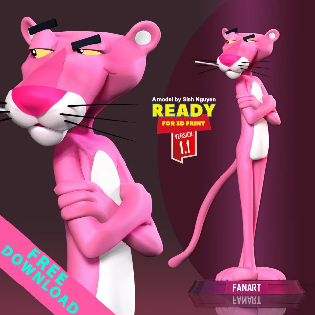 Pink Panther 3D Print Model .c4d .max .obj .3ds .fbx .stl .blend 