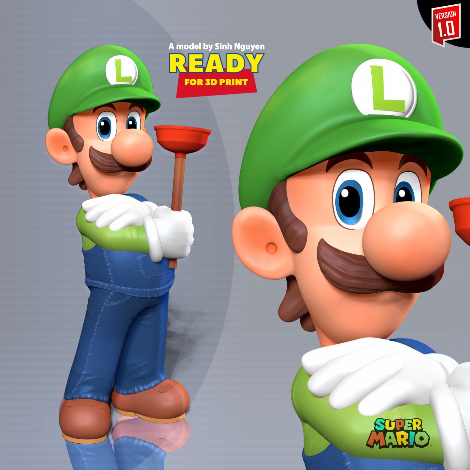 oversættelse alder glide Luigi - The Super Mario Bros 3D Print Model in Monsters & Creatures 3DExport