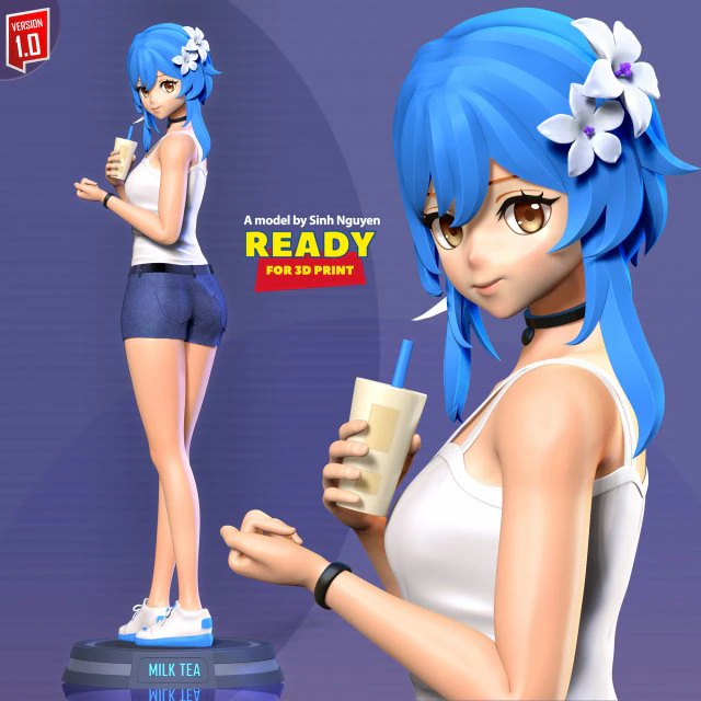 Milk tea girl 3D Print Model .c4d .max .obj .3ds .fbx .stl .blend