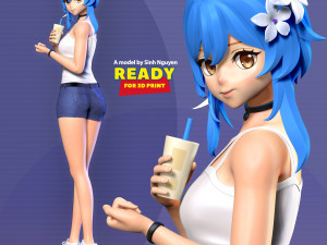 Milk tea girl 3D Print Model