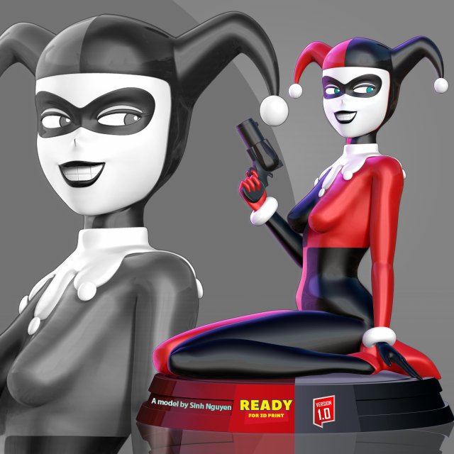 Classic Harley Quinn Fanart 3D Print Model .c4d .max .obj .3ds .fbx .stl .blend 