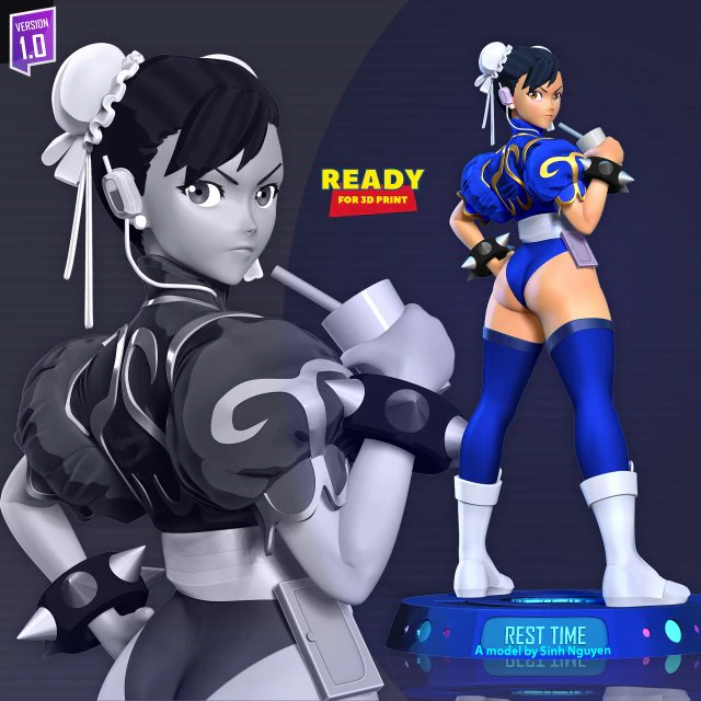 Chun-Li - Street Fighter Fanart 3D Print Model .c4d .max .obj .3ds .fbx .stl .blend 