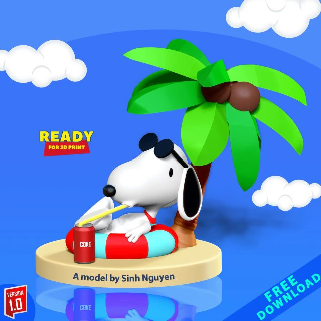 Snoopy at the beach 3D Print Model .c4d .max .obj .3ds .fbx .stl .blend 