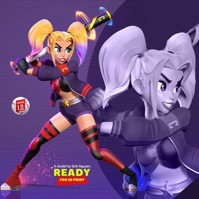 Harley Quinn baseball player 3D 프린트 모델 .c4d .max .obj .3ds .fbx .stl .blend 