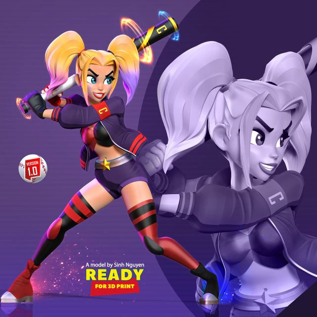 Harley Quinn baseball player 3D Print Model .c4d .max .obj .3ds .fbx .stl .blend