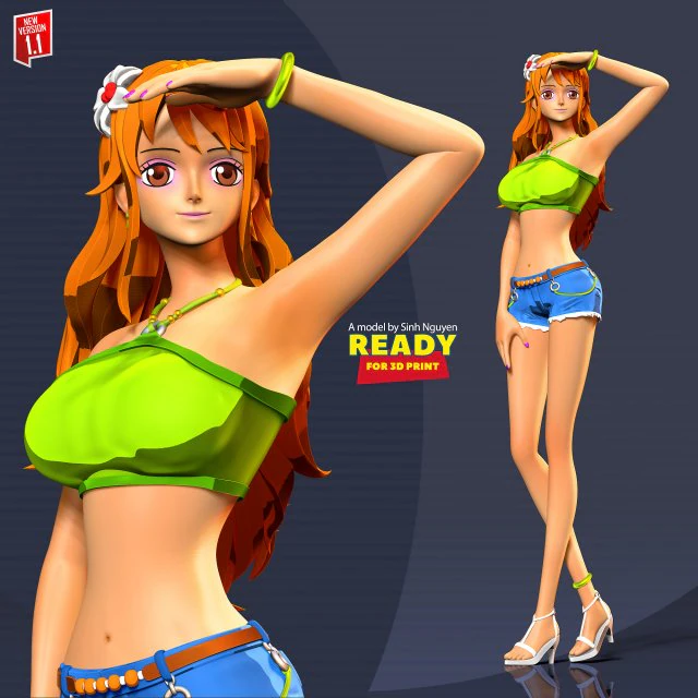 Nami with summer - One Piece 3D Print Model .c4d .max .obj .3ds .fbx .stl .blend 
