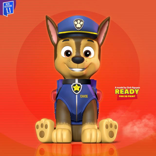 Chase - Paw Patrol Fanart 3D Print Model .c4d .max .obj .3ds .fbx .stl .blend 