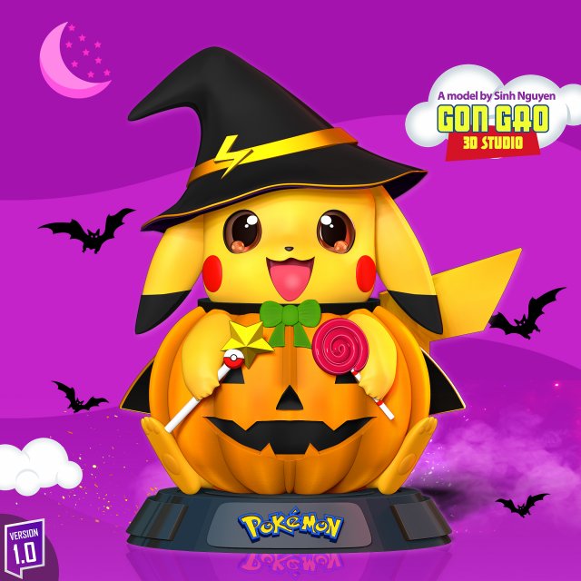 Pikachu Witch 3D-Druckmodell .c4d .max .obj .3ds .fbx .stl .blend 