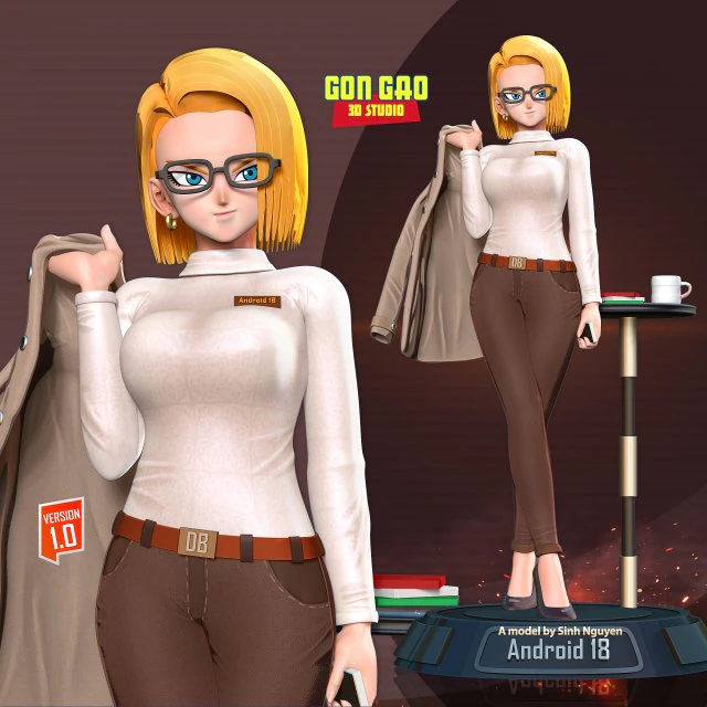 Android 18 - Office Girl 3D Print Model .c4d .max .obj .3ds .fbx .stl .blend 