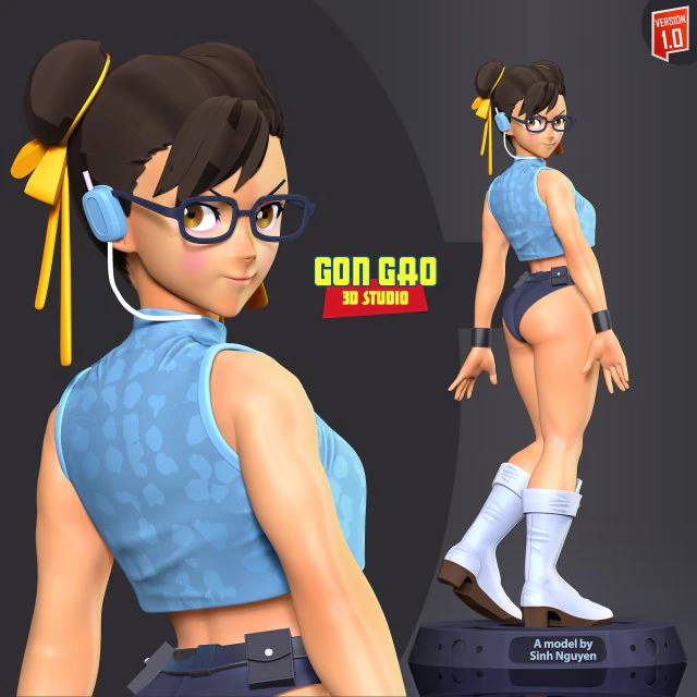 Chun-Li looked back 3D Print Model .c4d .max .obj .3ds .fbx .stl .blend 