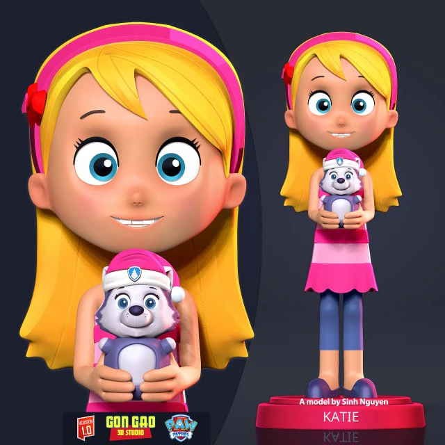Katie - Paw Patrol Fanart 3D Print Model .c4d .max .obj .3ds .fbx .stl .blend 