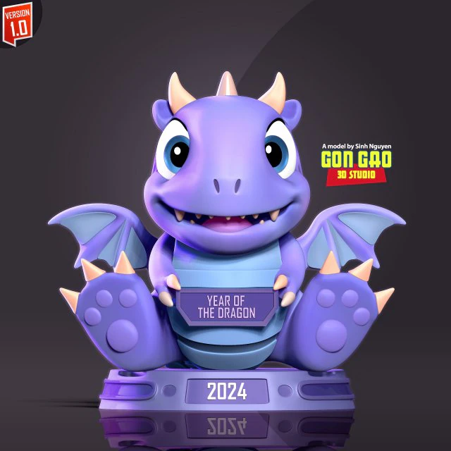 2024 - Year of the dragon 3D Print Model .c4d .max .obj .3ds .fbx .stl .blend 