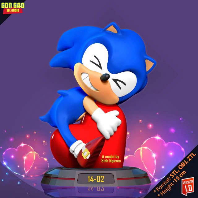 Kid Sonic holds red heart 3D Print Model .c4d .max .obj .3ds .fbx .stl .blend 