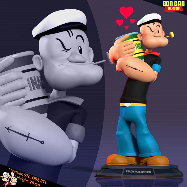 Popeye likes Spinach 3D Print Model .c4d .max .obj .3ds .fbx .stl .blend 