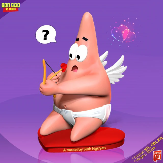 Cupid Patrick Star 3D Print Model .c4d .max .obj .3ds .fbx .stl .blend 