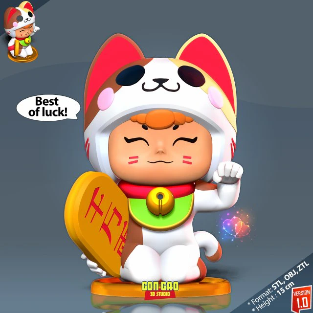 Lucky Cat Neko Bea 3D Print Model .c4d .max .obj .3ds .fbx .stl .blend 