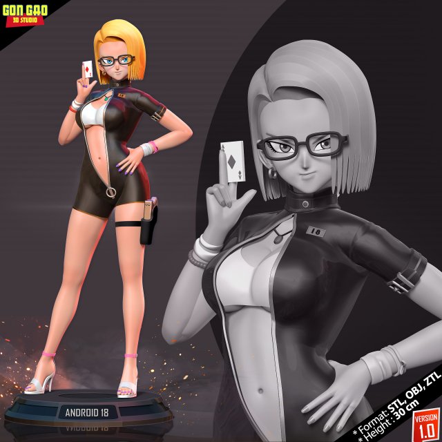 Android 18 - Poker girl 3D Print Model .c4d .max .obj .3ds .fbx .stl .blend 
