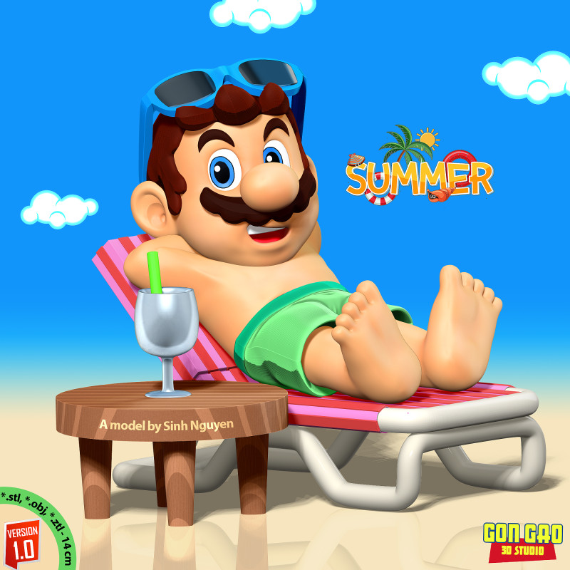 Mario on summer vacation 3D Print Model .c4d .max .obj .3ds .fbx .stl .blend 