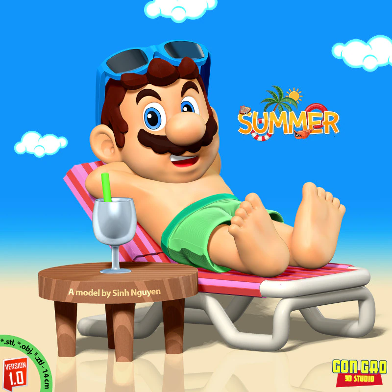 M&aacute;rio nas f&eacute;rias de ver&atilde;o Modelo de Impressão 3D .c4d .max .obj .3ds .fbx .stl .blend 