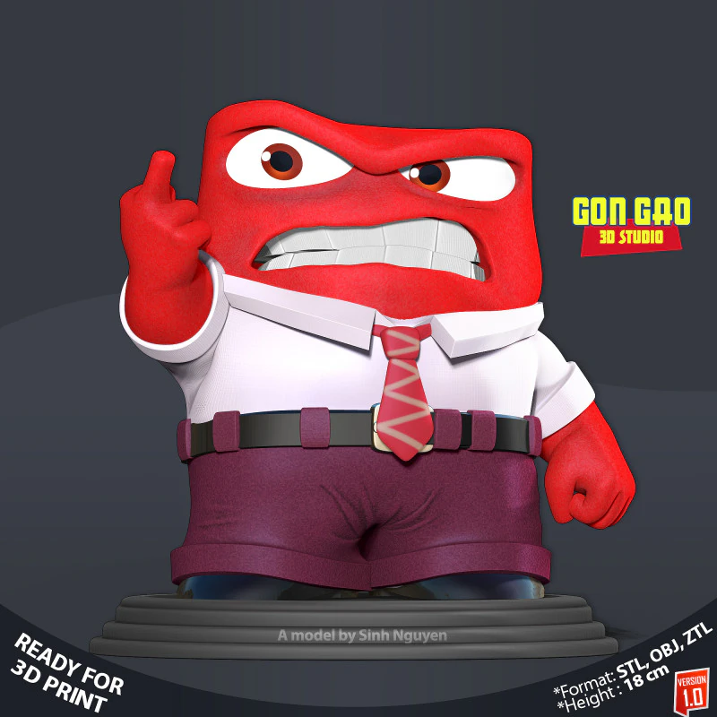 Anger - Inside Out 2 Fanart 3D Print Model .c4d .max .obj .3ds .fbx .stl .blend 