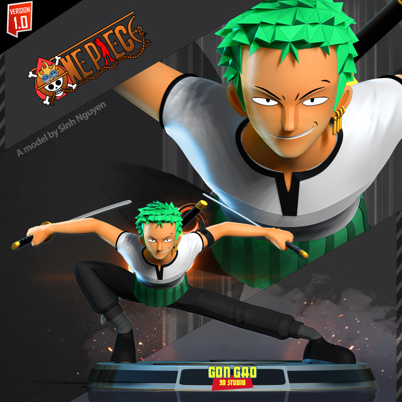 Roronoa Zoro Stylized - One Piece Fanart Modelo de impresión 3D .c4d .max .obj .3ds .fbx .stl .blend 