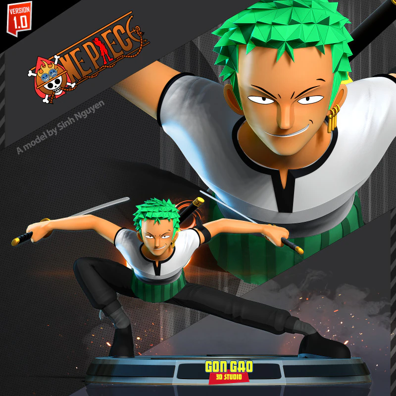 Roronoa Zoro Stylized - One Piece Fanart 3D Print Model .c4d .max .obj .3ds .fbx .stl .blend 