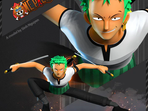 Roronoa Zoro gestileerd - One Piece Fanart 3D printmodel