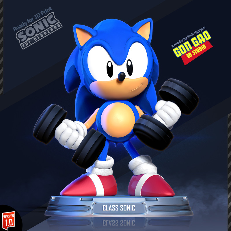 Classic Sonic is lifting weights 3D Print Model .c4d .max .obj .3ds .fbx .stl .blend 