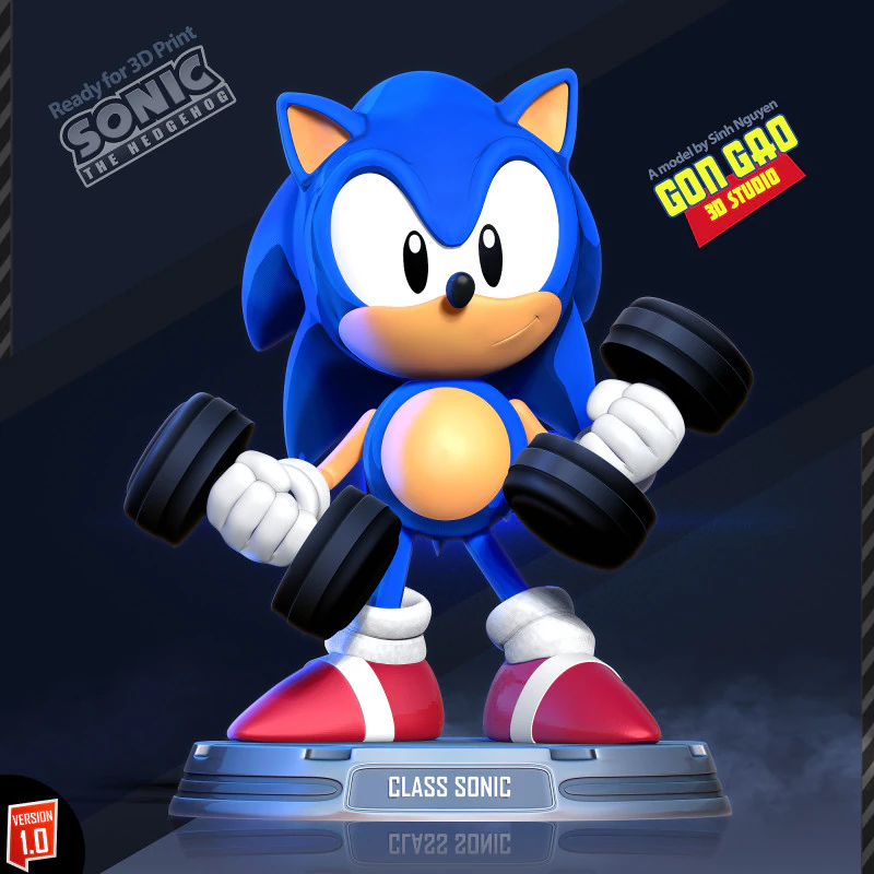 Classic Sonic is lifting weights 3D Print Model .c4d .max .obj .3ds .fbx .stl .blend 
