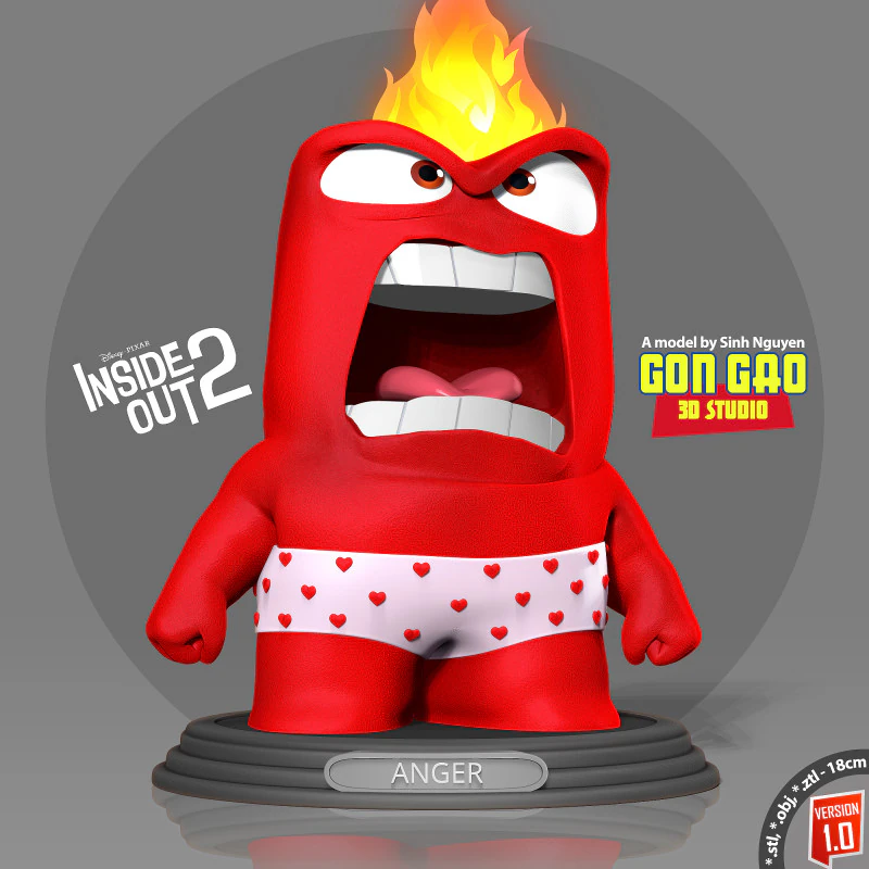 Anger with shorts - Inside Out 2 Fanart 3D Print Model .c4d .max .obj .3ds .fbx .stl .blend 