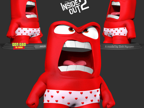 Anger with shorts - Inside Out 2 Fanart Modello di stampa 3D